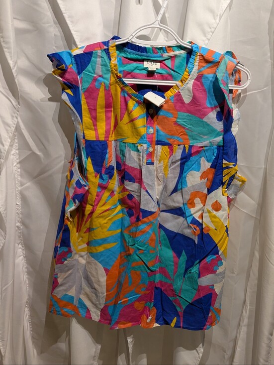 J. Crew Tops - D2 J.Crew Abstract Geometric Floral Print Top Shirt XL Cotton BE816 Multi-Color